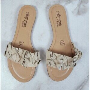 Cathy Jean Brazil Origami Suede Strap Sandals Slides Slippers, Sz 6